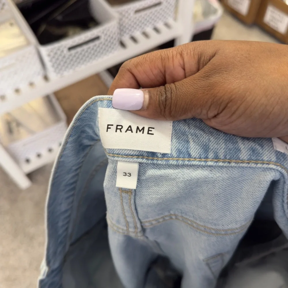 Frame Women Le Slouch Crop Jeans 33" Two Tone Light Wash‎ Button Fly Western - Picture 8 of 13